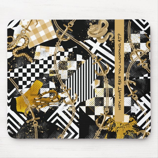 Mousepad Crânios de xadrez em ouro - Ei, o que você está ol (Frente)