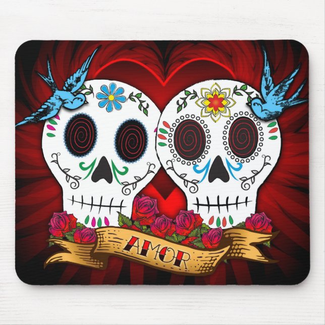 Mousepad Crânios do amor com Bluebirds (Frente)