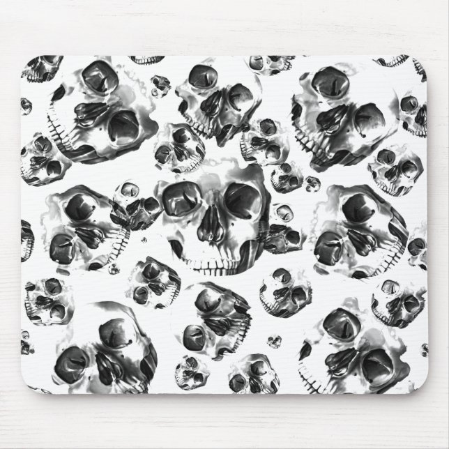 Mousepad Crânios Preto e Branco Arte de Caveira Padrão de E (Frente)
