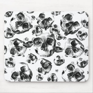 Mousepad Cránios Preto e Branco Padrão de Arte de Caveira