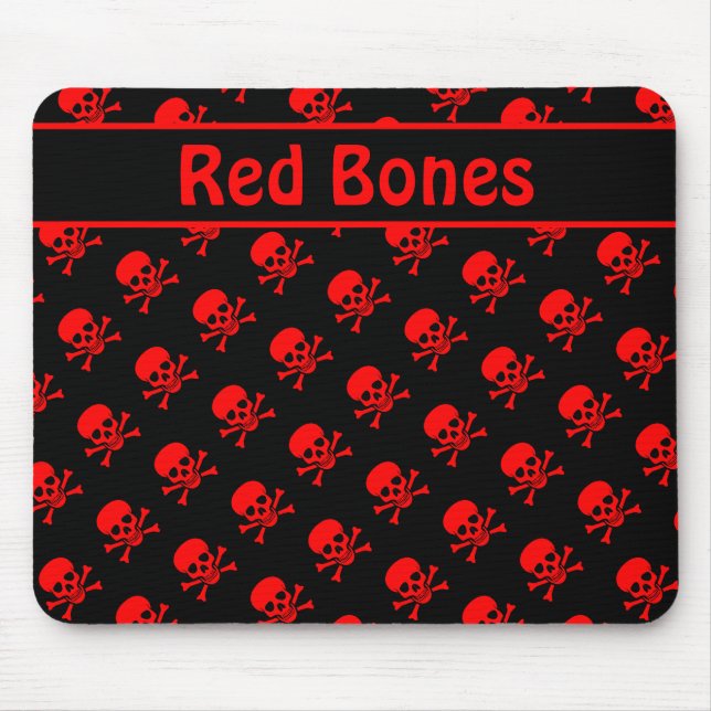 Mousepad Crânios Preto e Vermelho com Texto Personalizado (Frente)