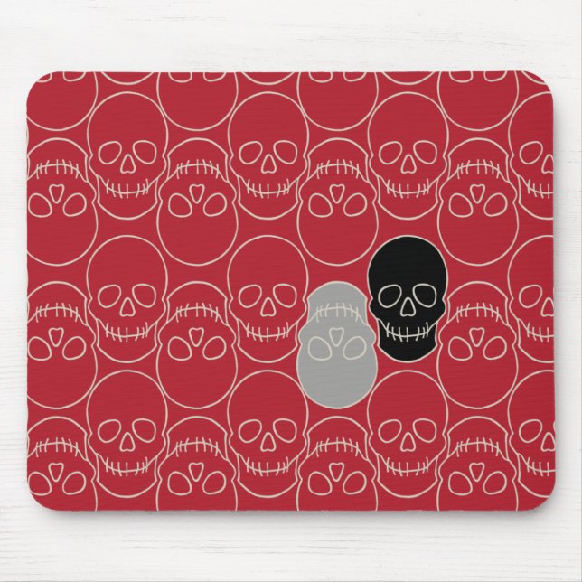 Mousepad Crânios - Vermelho e Branco Ósseo (Frente)