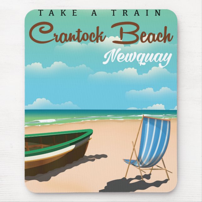 Mousepad Crantock Beach, poster de viagens do estilo de vin (Frente)