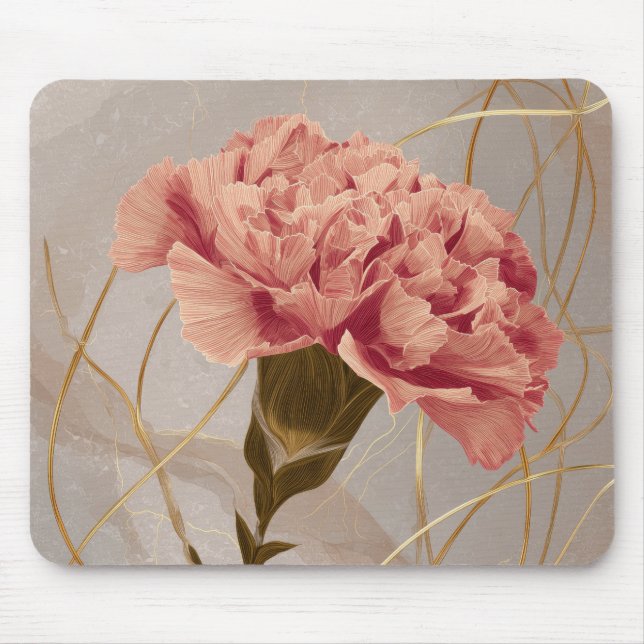 Mousepad Cravo Floral Rosa Bege Dourado (Frente)