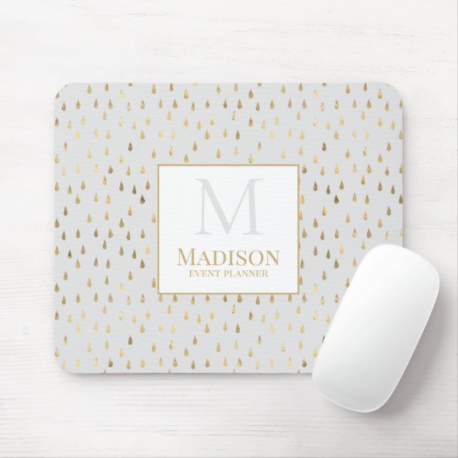 Mousepad Cream Dourado Raindrop Modern Trendy Monograma (Com mouse)