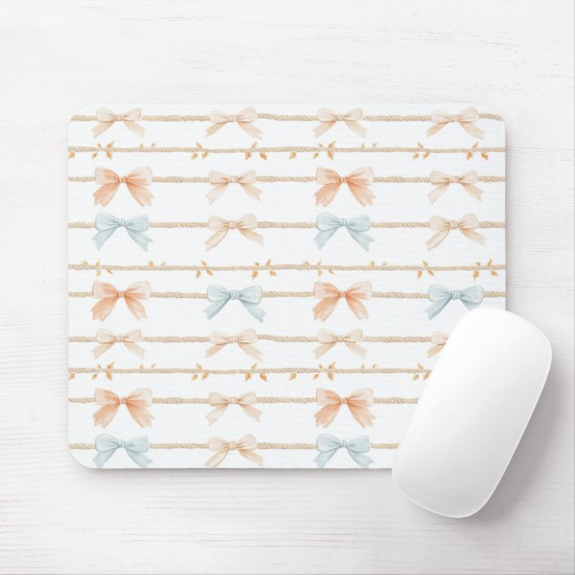 Mousepad Cream Peach Blue Bows (Com mouse)