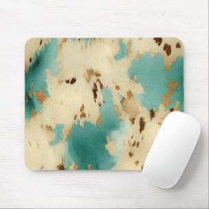 Mousepad Creme Dourado Turquoise Cowhide Animal