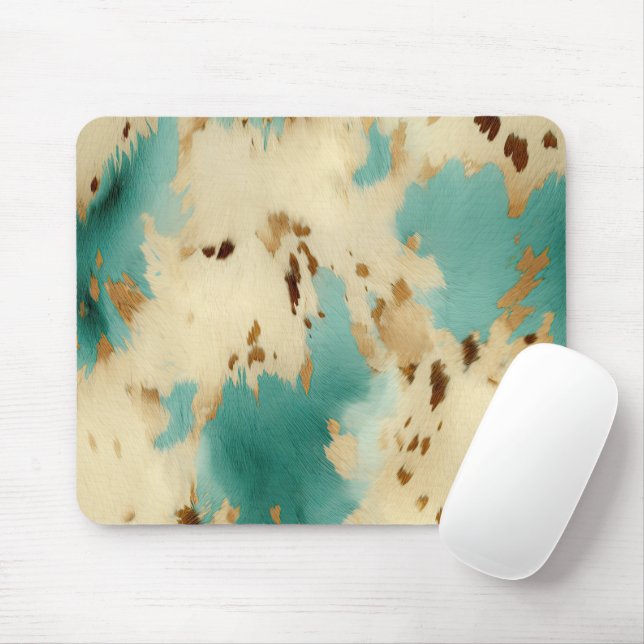 Mousepad Creme Dourado Turquoise Cowhide Animal (Com mouse)