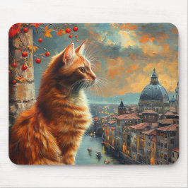Mousepad Crepúsculo em Veneza | Gato Laranja em um Canal