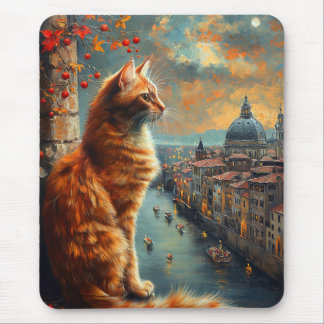 Mousepad Crepúsculo em Veneza | Gato Laranja num Canal
