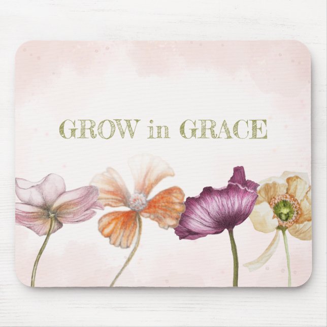 Mousepad Crescer em Grace Pink Watercolor Floral (Frente)