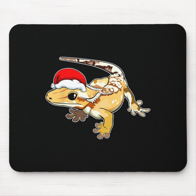 Mousepad Crested Gecko Santa Hat Christmas Pajama Lizard Re (Frente)