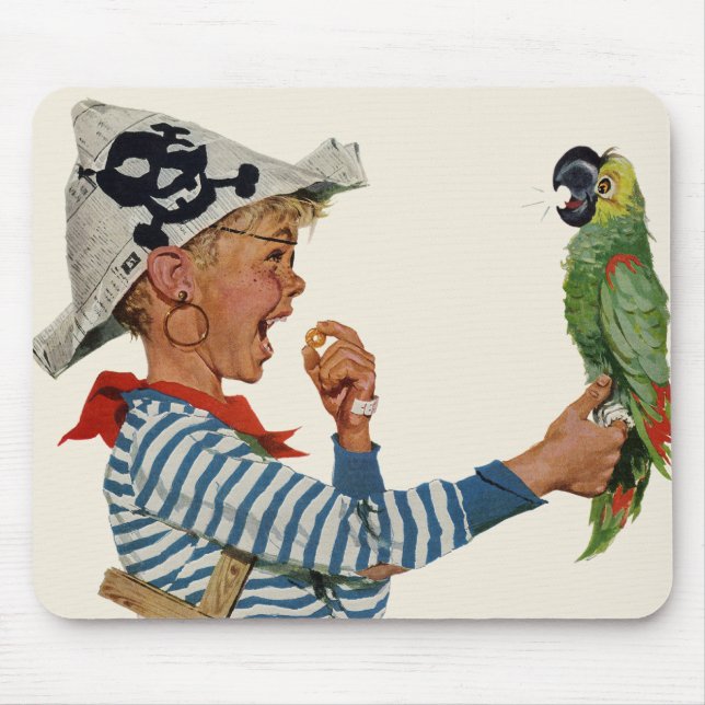 Mousepad Criança Antiga, Menino Brincando de Papagaio Pirat (Frente)