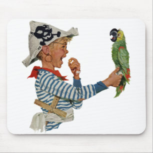 Mousepad Criança Antiga, Menino Brincando de Papagaio Pirat
