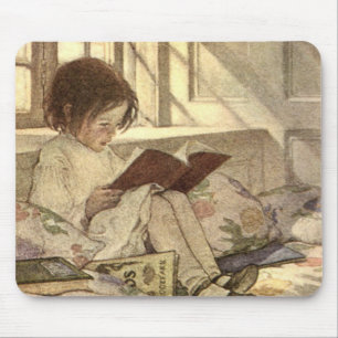 Mousepad Criança do vintage que lê um livro, Jessie Willc