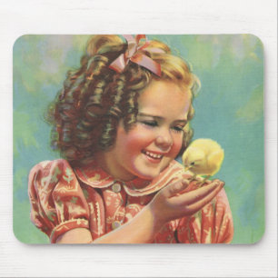 Mousepad Criança Vintage, Sorriso Feliz, Garota com Pintinh