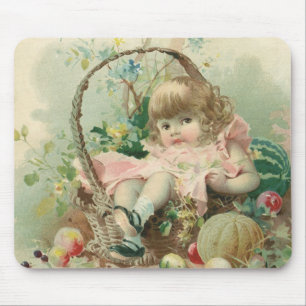Mousepad Criança Vitoriana Antiga, Menina Cesta de Frutas d