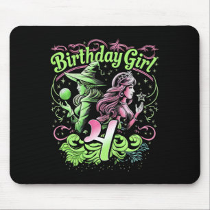 Mousepad Crianças: 4.º aniversário Bruxa rosa e verde 4 ano