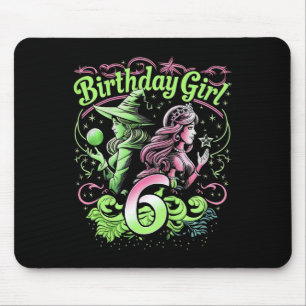 Mousepad Crianças 6 bruxas de aniversário rosa e verde de 6