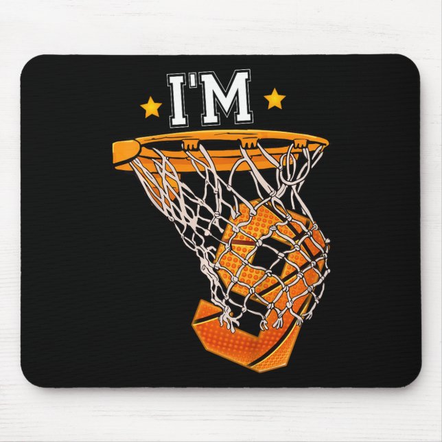 Mousepad Crianças 9º Aniversário de Basquete Eu sou 9 Garot (Frente)