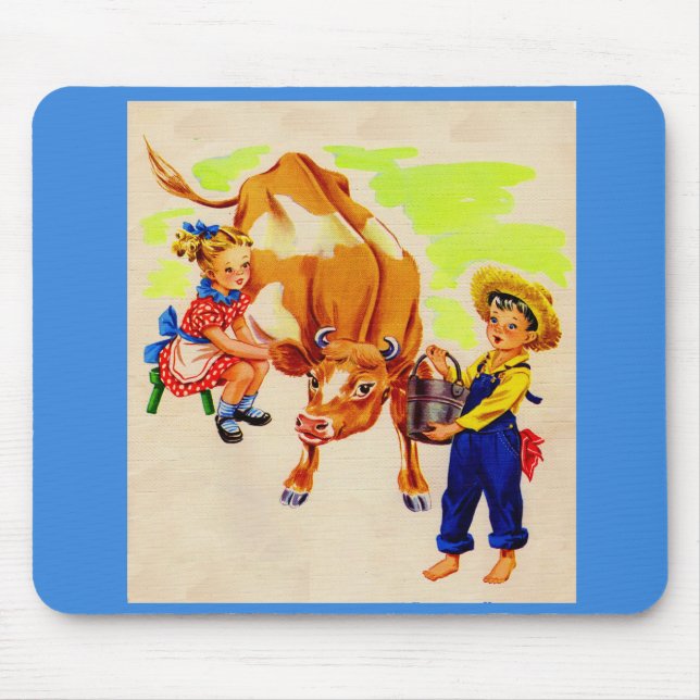 Mousepad crianças adoráveis com uma vaca adorável (Frente)