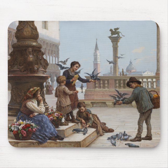 Mousepad Crianças alimentando pombos em Veneza (por Paolett (Frente)