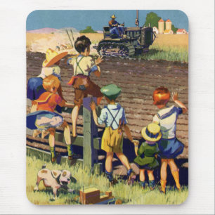 Mousepad Crianças Antigas Acenando para Fazendeiro Local em