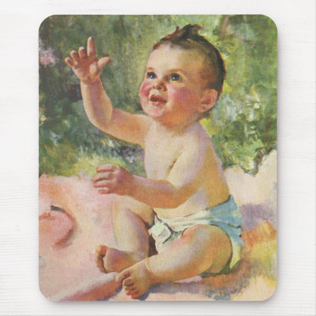 Mousepad Crianças Antigas, Bebê Menina Fofo em um Cobertor  (Frente)
