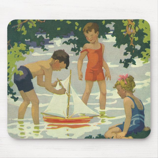 Mousepad Crianças Antigas Brincando com Barcos à Vela de Br (Frente)