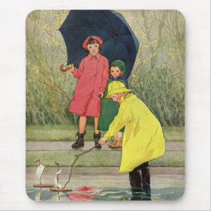Mousepad Crianças Antigas Brincando em Poças "Um Dia Chuvos
