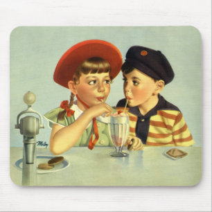 Mousepad Crianças Antigas, Menino e Menina Compartilhando u