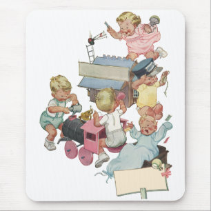 Mousepad Crianças Antigas se Divertindo Brincando com Trens