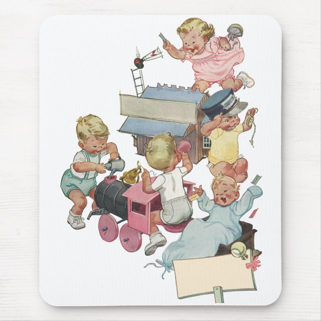 Mousepad Crianças Antigas se Divertindo Brincando com Trens (Frente)