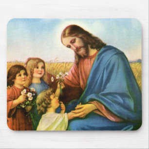 Mousepad Crianças Antigas Traziam Flores para Jesus Cristo