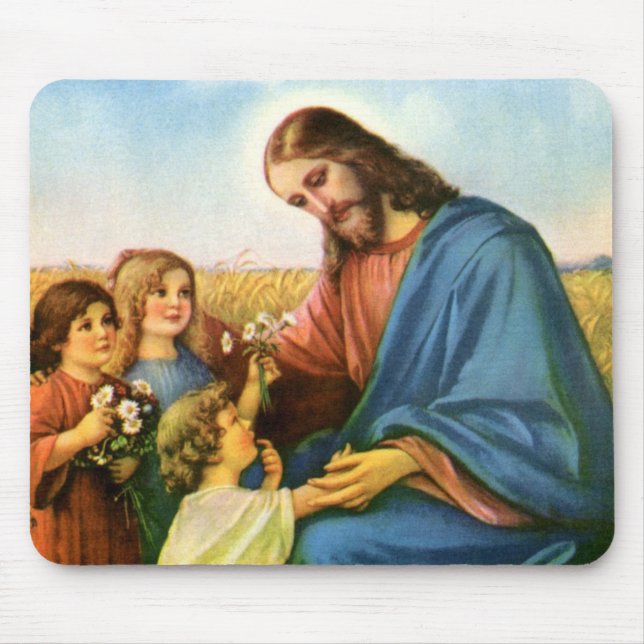 Mousepad Crianças Antigas Traziam Flores para Jesus Cristo (Frente)