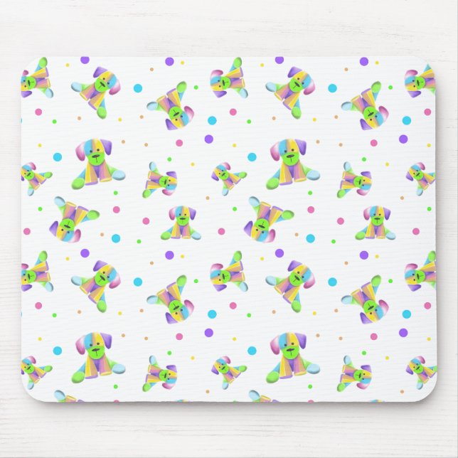 Mousepad crianças arco-íris cachorro cachorrinho bolinhas c (Frente)