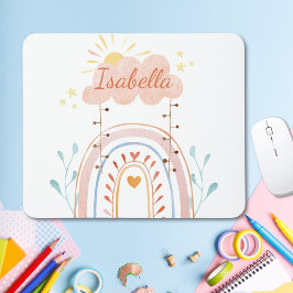 Mousepad Crianças Arco-íris Fofo Aquarela Monogramada