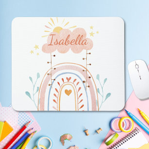 Mousepad Crianças Arco-íris Fofo Aquarela Monogramada