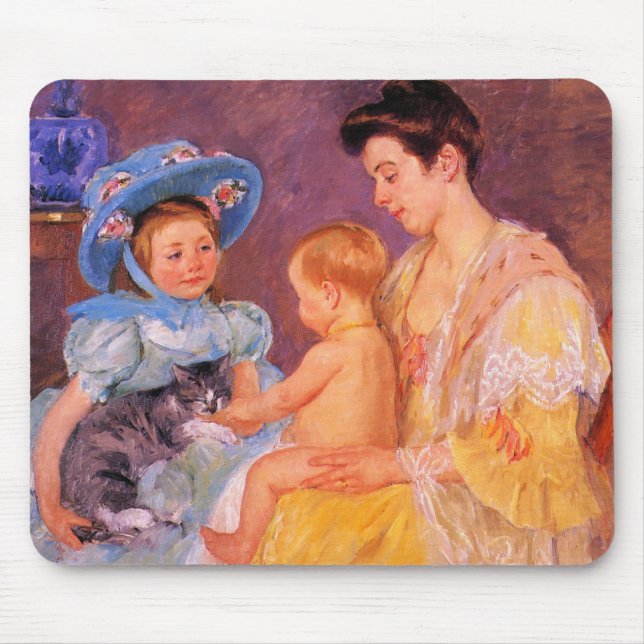Mousepad Crianças brincando com um gato (por Mary Cassatt) (Frente)