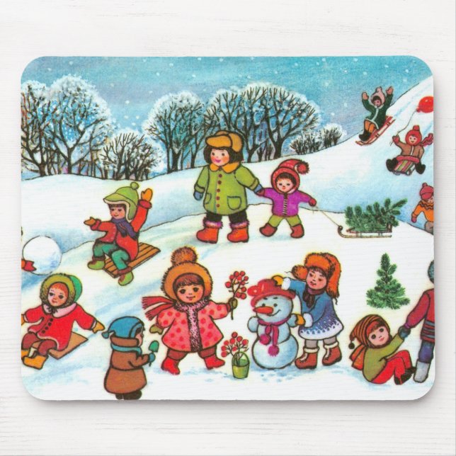 Mousepad Crianças brincando na neve (Frente)