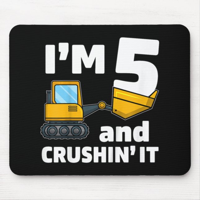 Mousepad Crianças Construção de Caminhão 5 Birthday Garoto  (Frente)