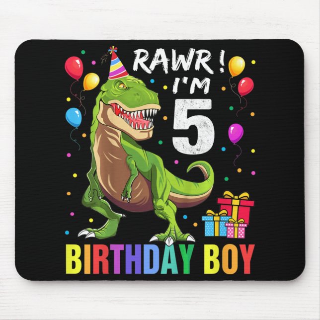 Mousepad Crianças de 5 anos 5 de aniversário Garoto T Rex D (Frente)