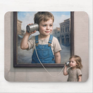 Mousepad Crianças Falando Em um Telefone de Lata Retrô