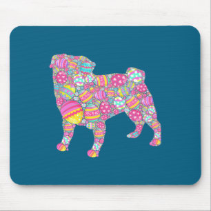 Mousepad Crianças Fofas Ovos Coloridos Pug Cão Cachorrinho