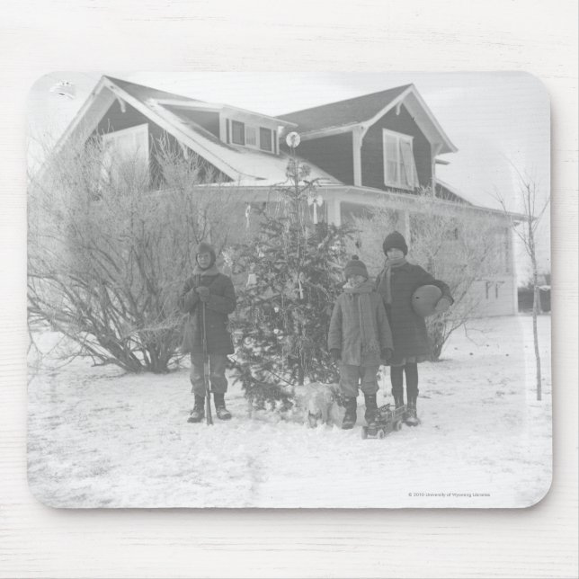 Mousepad Crianças fora com árvore de Natal (Frente)