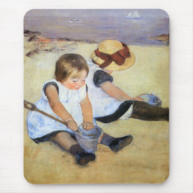 Mousepad Crianças Jovens Jogando na Praia (Mary Cassatt) (Frente)