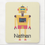 Mousepad Crianças Personalizadas da Ilustração de Robô Retr<br><div class="desc">Legal robô de brinquedo estilo retrô no mouse pad de criança personalizado.</div>