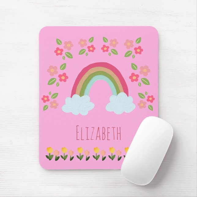 Mousepad Crianças Personalizadas Menina do arco-íris linda  (Com mouse)