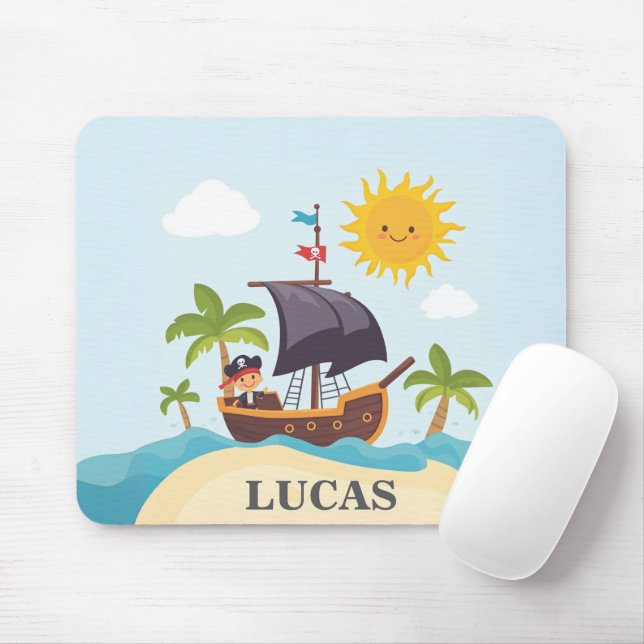 Mousepad Crianças Piratas Navio Personalizado Ahoy Matey (Com mouse)