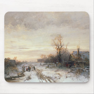 Mousepad Crianças que jogam em uma paisagem do inverno